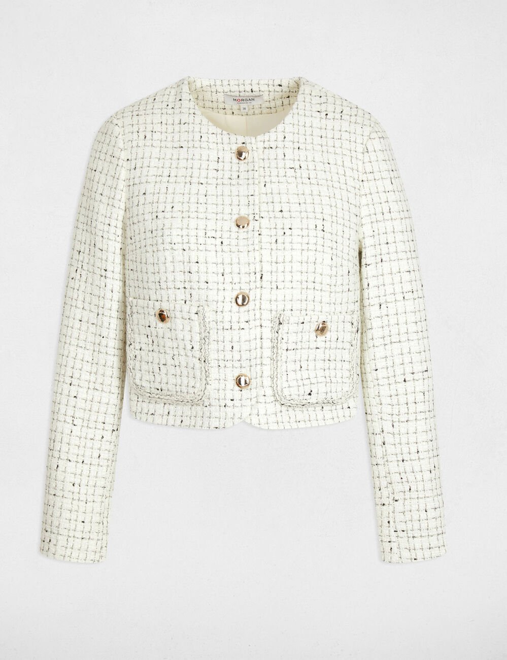Veste ajustée col rond ivoire femme