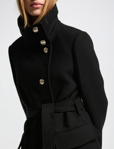 Manteau long ceinturé noir femme