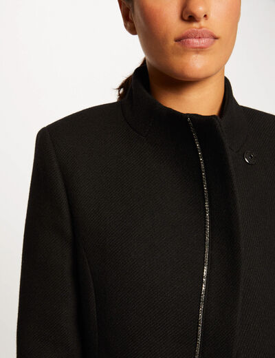 Manteau droit boutonné noir femme