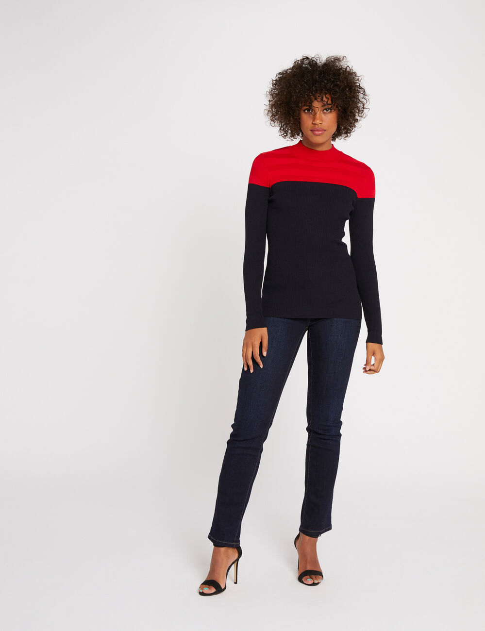 Pull manches longues col montant rouge femme