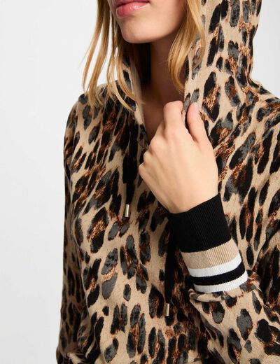 Pull droit à capuche multicolore femme