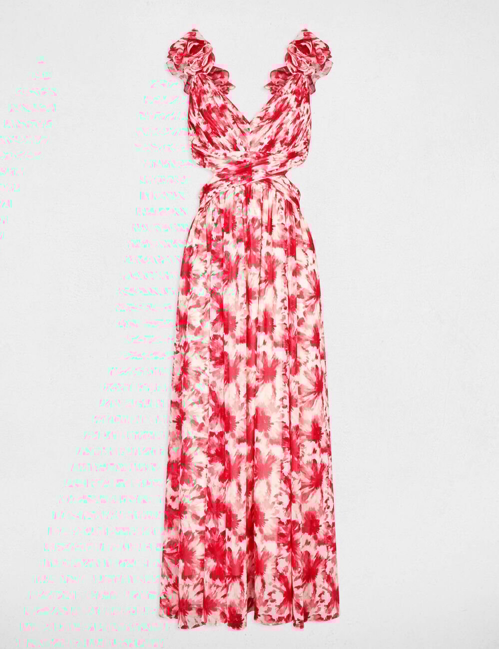 Robe longue florale &eacute;vas&eacute;e rouge femme