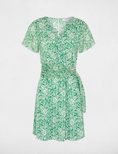 Korte aansluitende jurk print groen vrouw