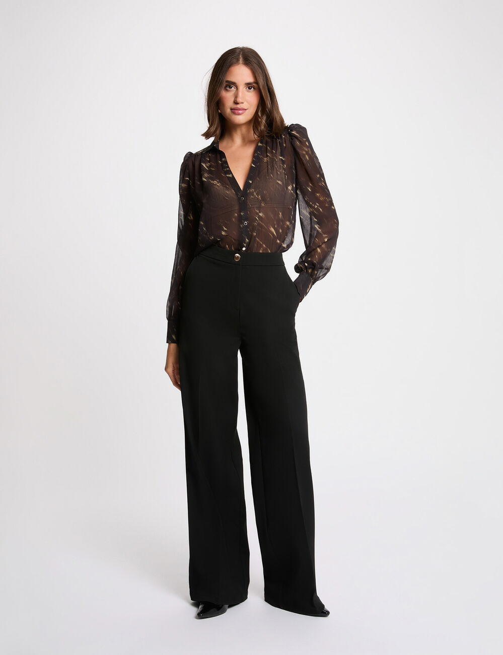 Blouse van voile met pofmouwen meerkleurig vrouw