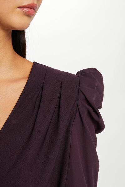 T-shirt met lange mouwen en gesp donkerpaars vrouw