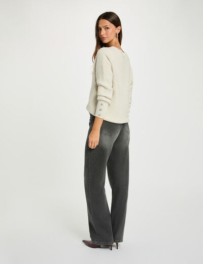 Pull col en V oversize ivoire femme
