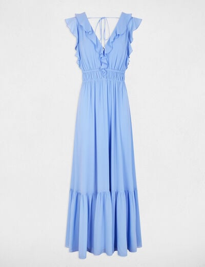 Robe longue col v bleu lavande femme