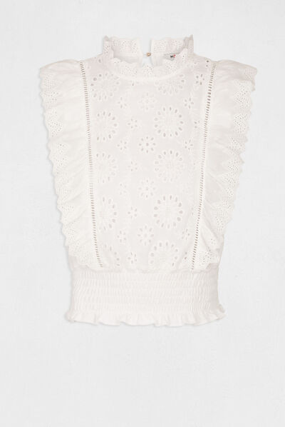 Débardeur bretelles larges à broderie ecru femme