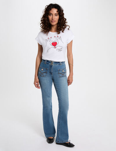 Bootcut broek met borduursels stone washed denim vrouw