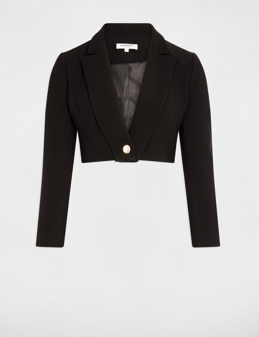 Veste courte droite col crant&eacute; &agrave; revers noir femme