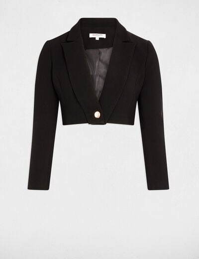 Veste courte droite col crant&eacute; &agrave; revers noir femme