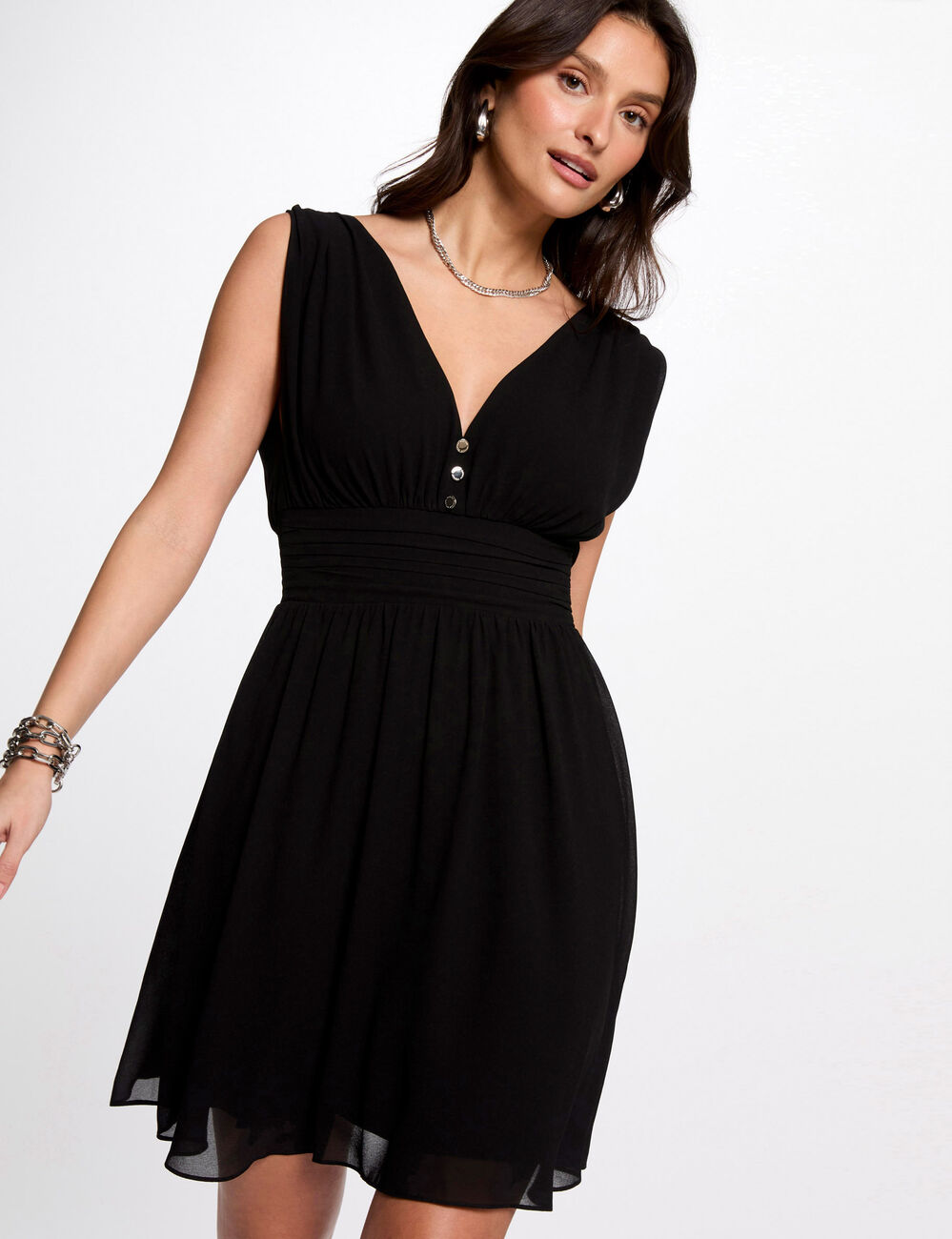 Robe courte évasée fluide noir femme