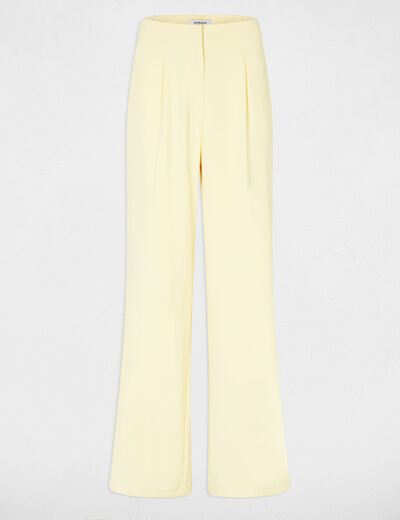 Pantalon large taille haute jaune clair femme