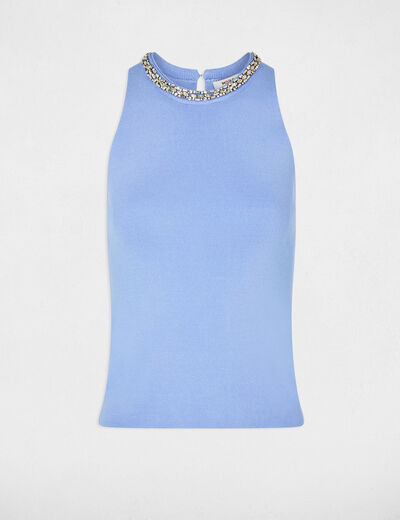 Debardeur ajust&eacute; strass bleu femme