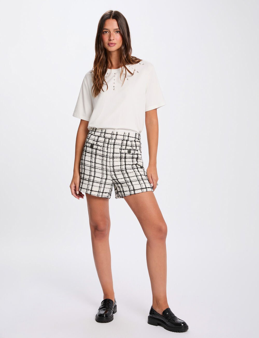 Recht T-shirt met korte mouwen helder wit vrouw