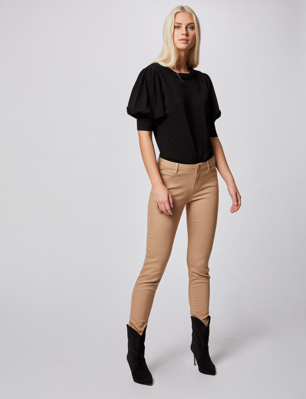 Skinny jeans met lage taille zand vrouw