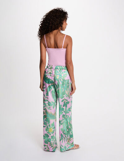 Pantalon large taille haute multicolore femme