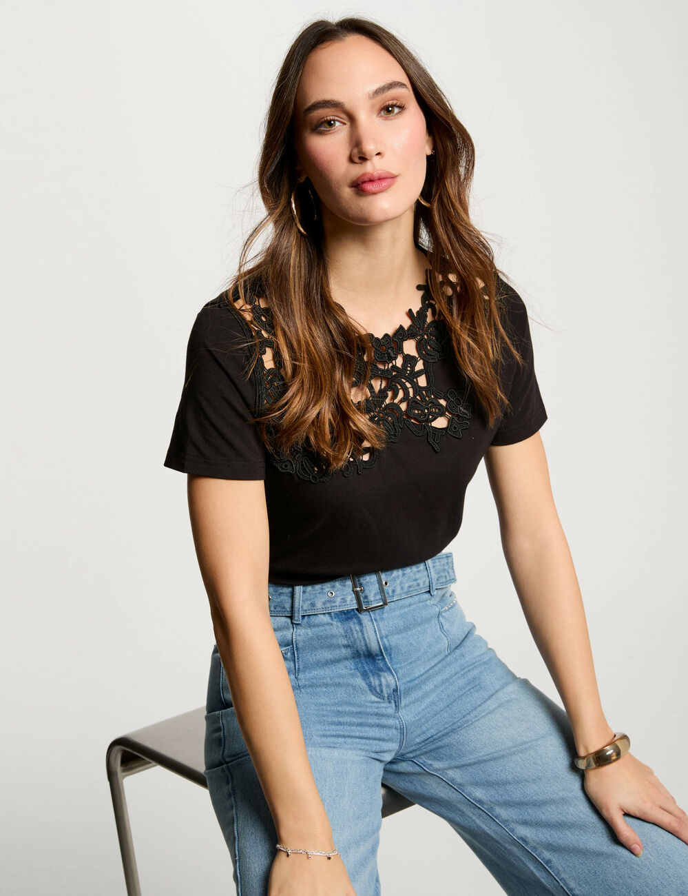 T-shirt met korte mouwen zwart vrouw
