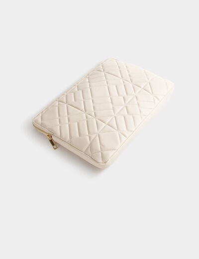 Gewatteerde laptophoes ivoor vrouw