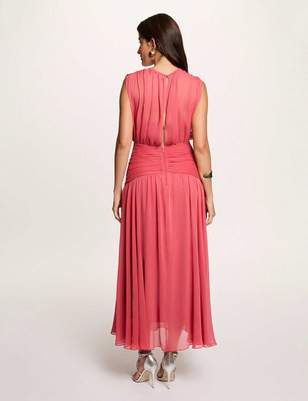 Robe longue drap&eacute;e vieux rose femme
