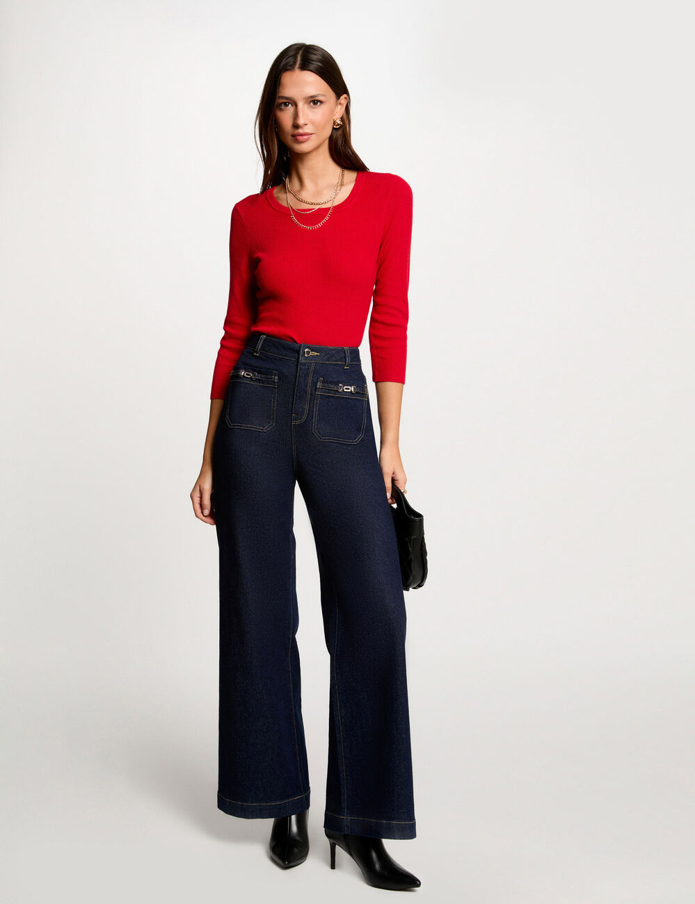 Trui met ronde hals en 3/4 mouwen rood vrouw