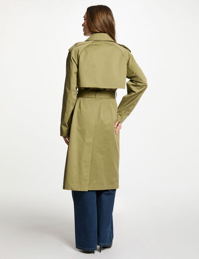 Lange trenchcoat met riem zand vrouw