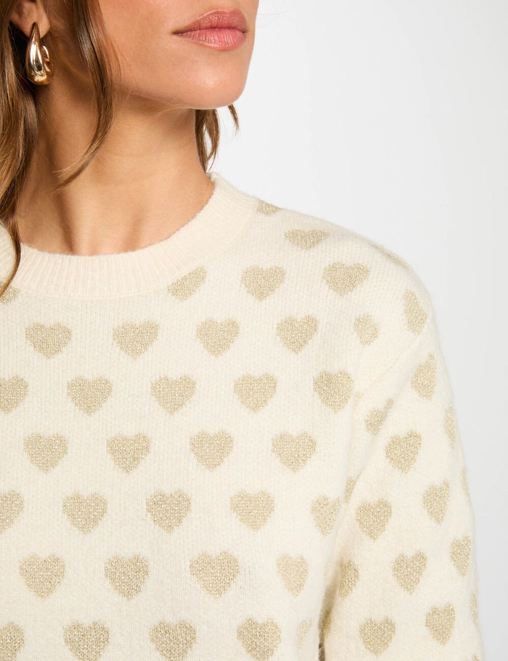 Pull col rond imprimé ivoire femme