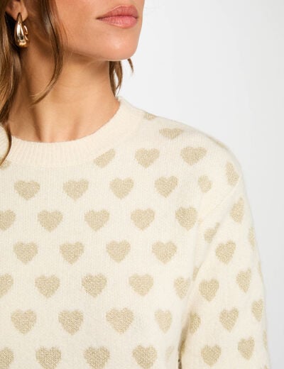 Pull col rond imprimé ivoire femme