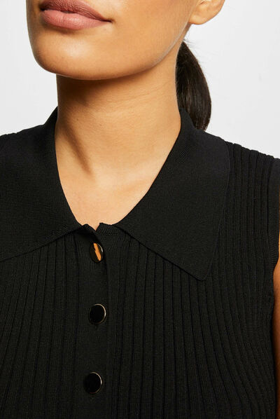Mouwloze tanktop met polokraag zwart vrouw