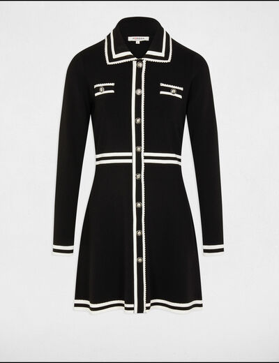 Robe tricot courte trapèze noir femme