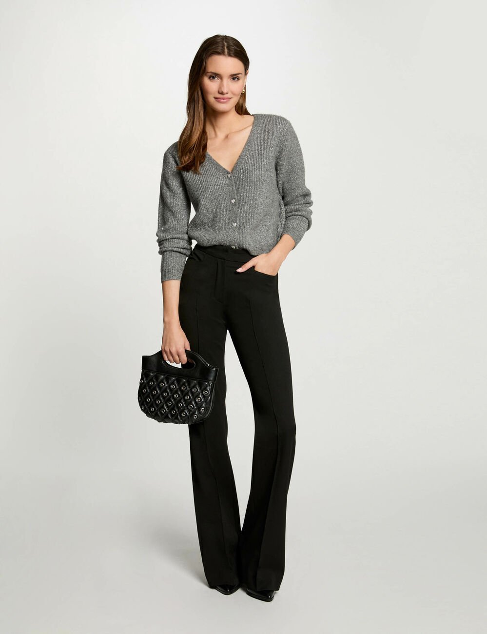 Gilet col en V gris clair femme