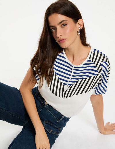 T-shirt court col rond blanc femme