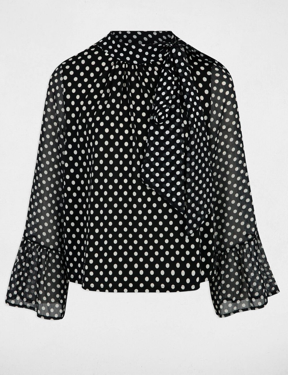 T-shirt voile met lavallièrekraag zwart vrouw