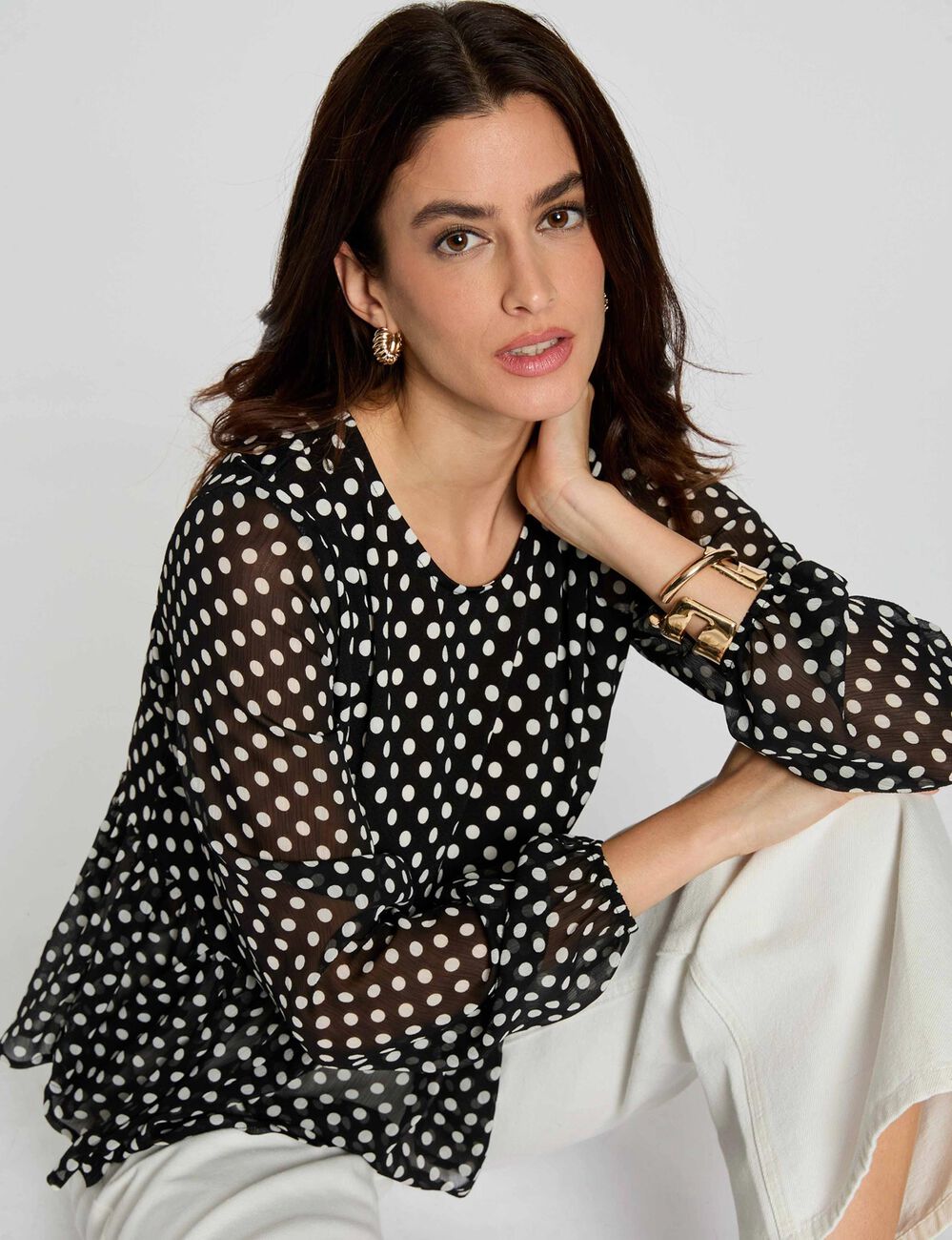 T-shirt voile col rond noir femme