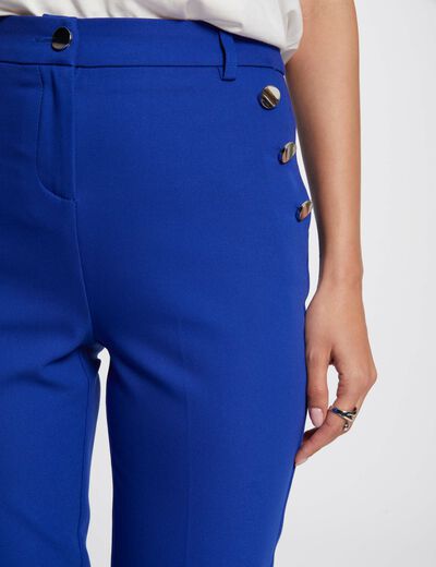 Pantalon ajusté 7/8ème boutons bleu electrique femme