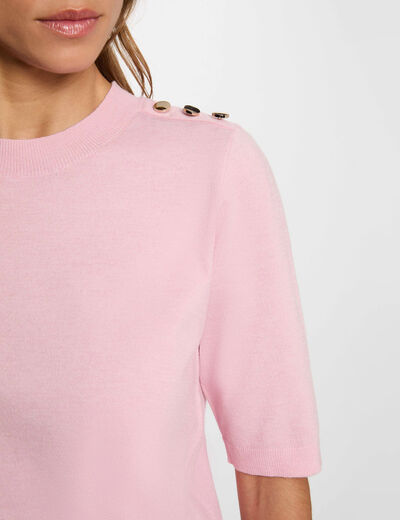 Pull col rond manches courtes rose pastel femme