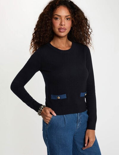 Pull col rond bleu marine femme