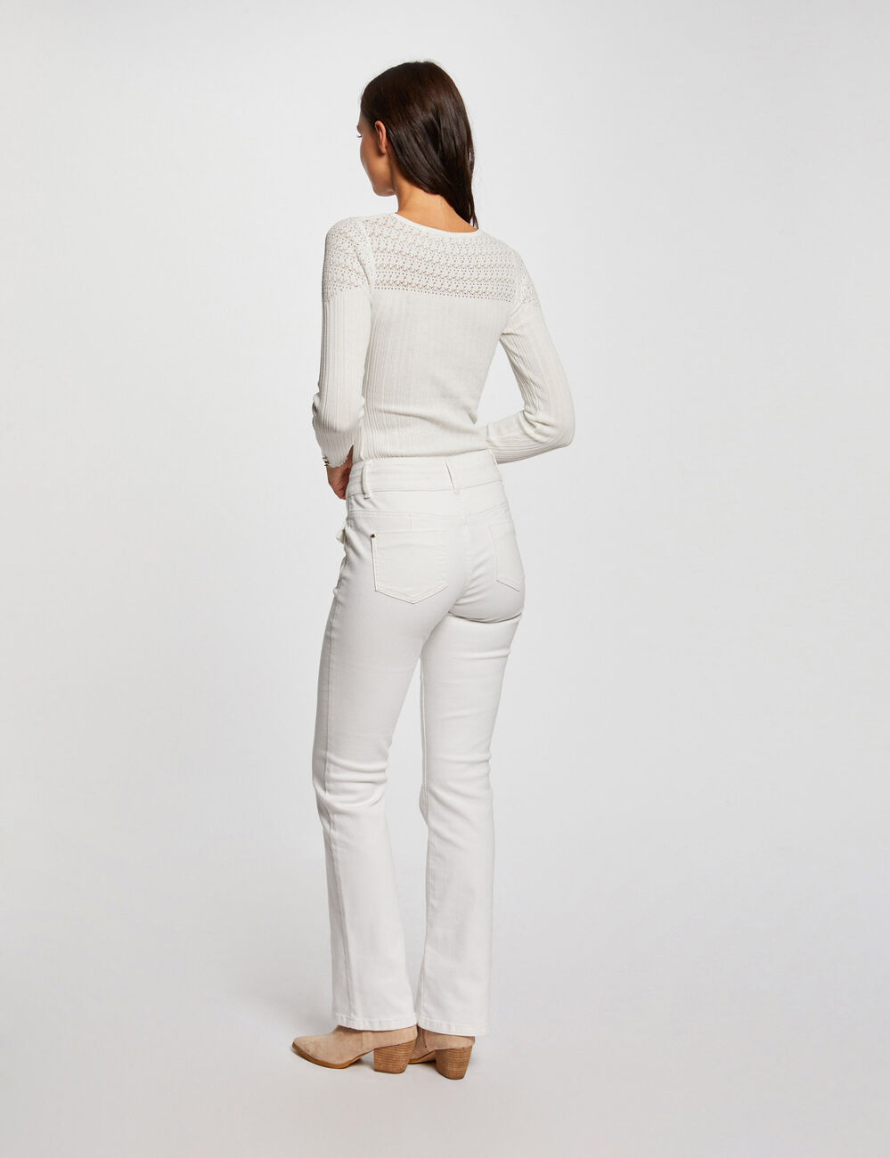 Bootcut jeans met klepzakken ivoor vrouw