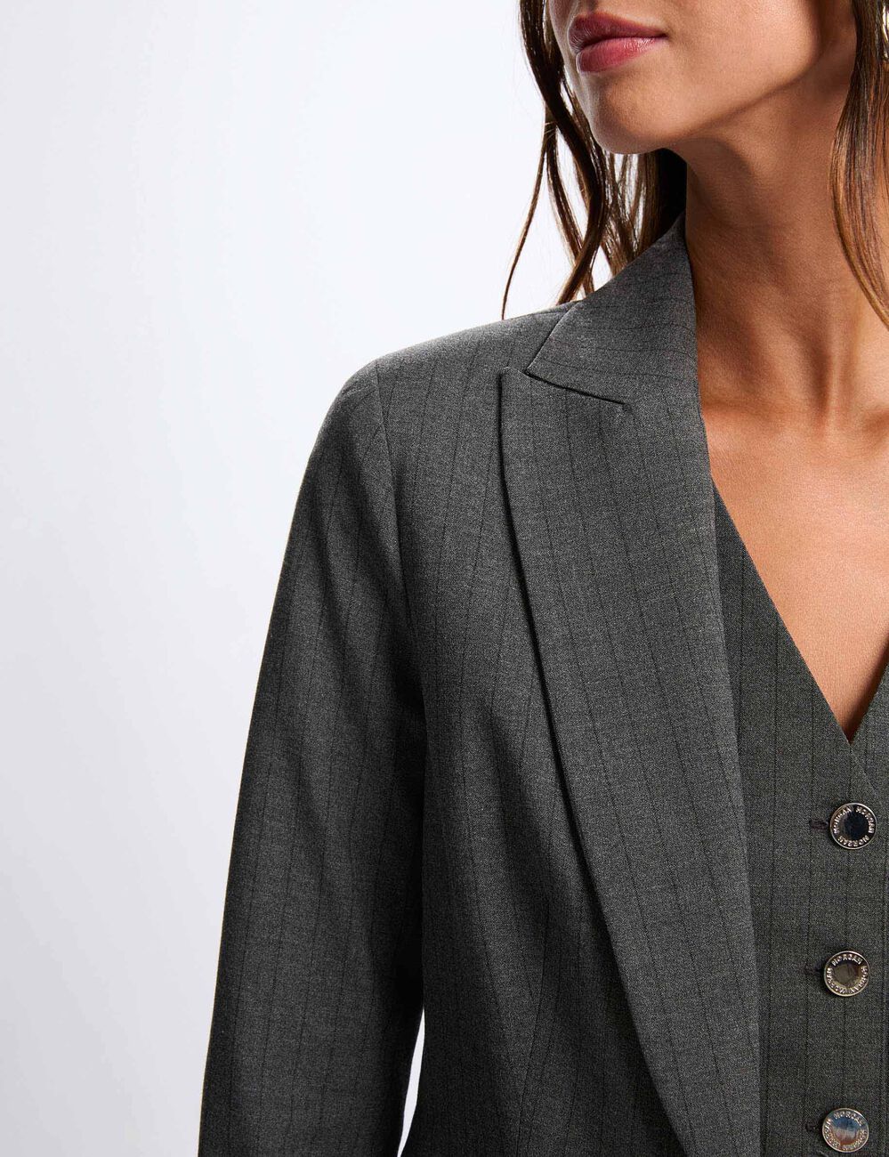 Blazer ajusté rayé gris moyen femme