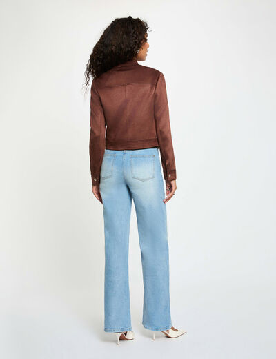 Blouson court su&eacute;dine marron fonc&eacute; femme