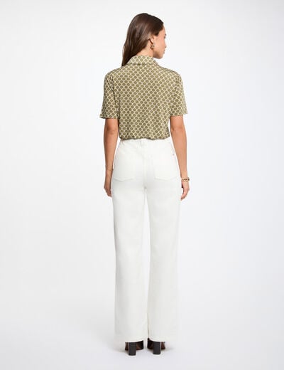 Chemise imprim&eacute;e col &agrave; revers vert kaki femme