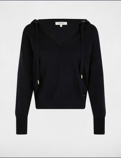 V-hals capuchontrui marineblauw vrouw