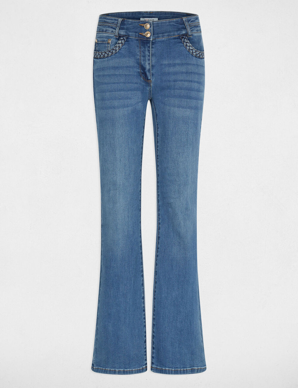 Jean bootcut tress&eacute; denim stone femme