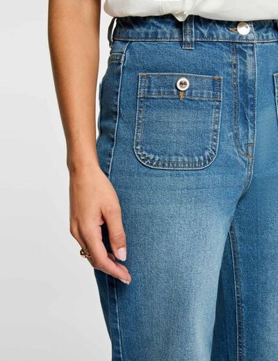 Hoge taille wijde jeans stone washed denim vrouw