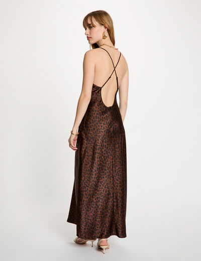 Robe satin&eacute;e col v multicolore femme