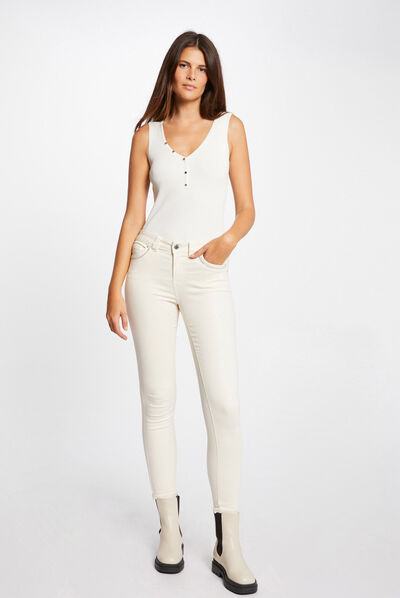 Slim jeans met stretcheffect beige vrouw