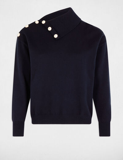 Trui met reverskraag en knopen marineblauw vrouw