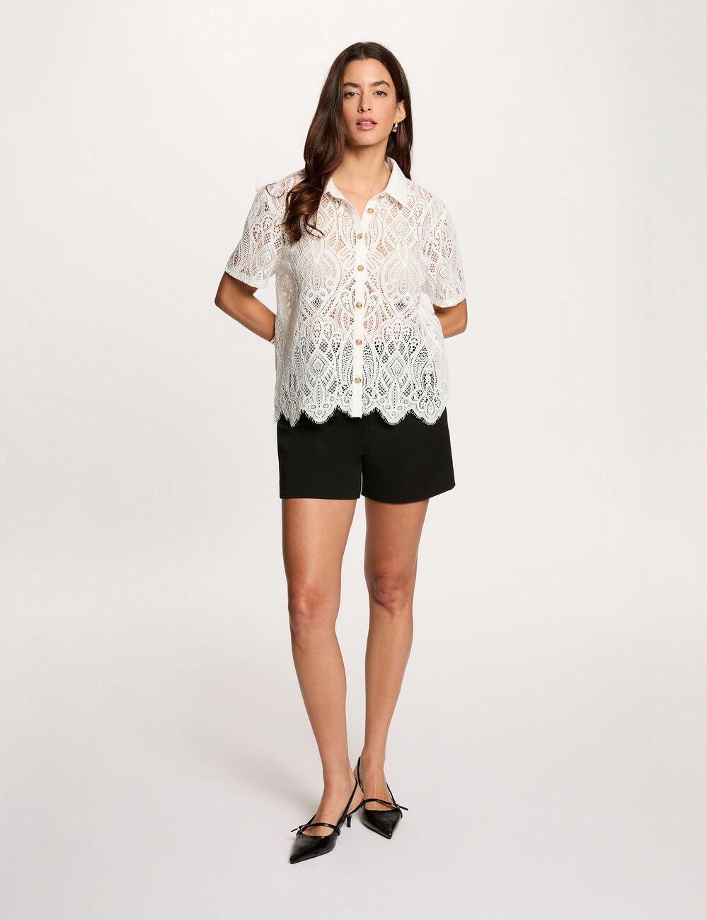 Kant blouse met reverskraag helder wit vrouw