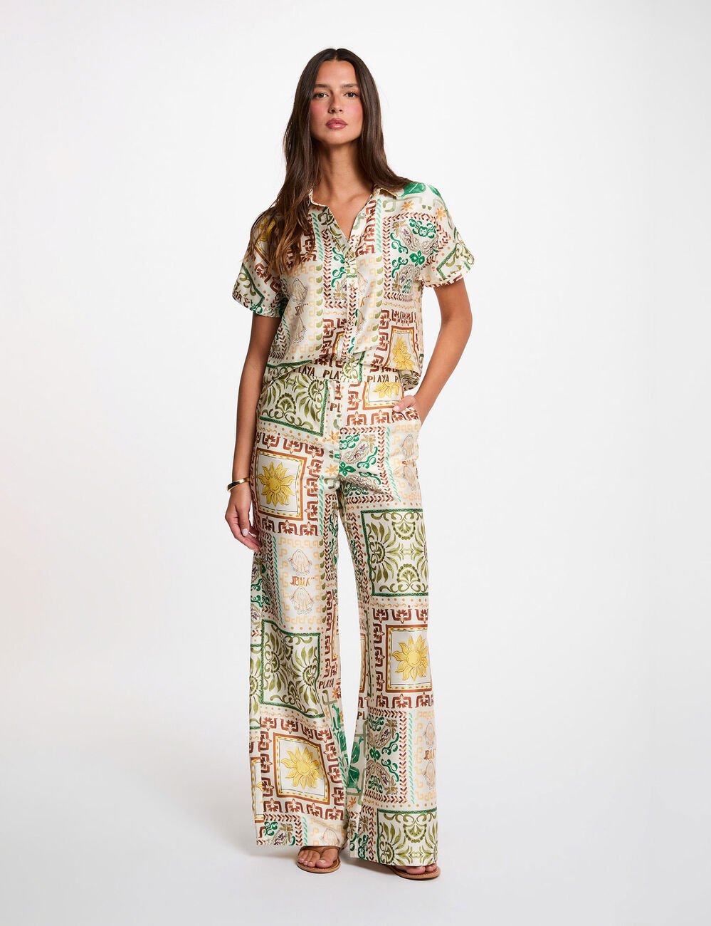 Chemise satin&eacute;e imprim&eacute;e multicolore femme