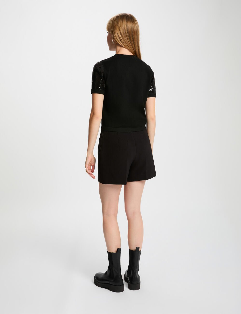 Vest met ronde hals en pailletten zwart vrouw